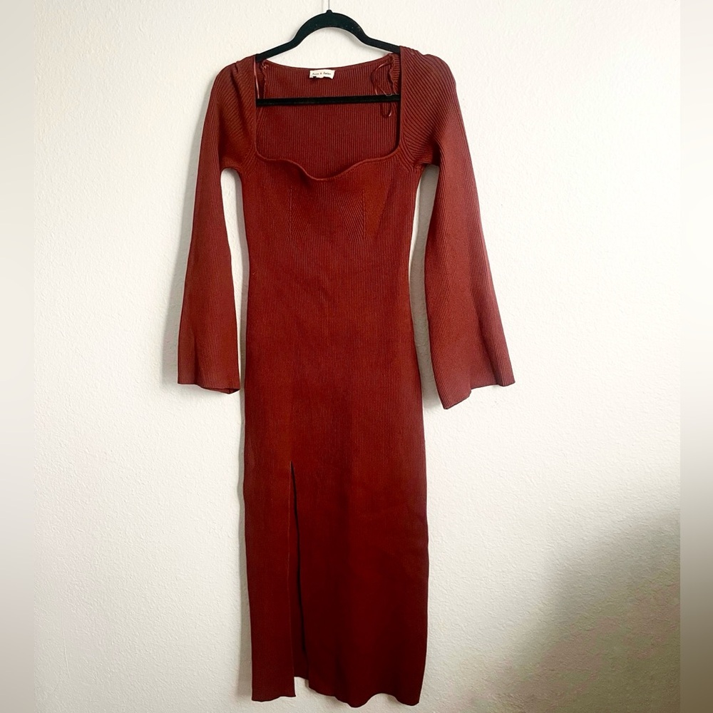 Elegant Deep Rust Long Sleeve Dress